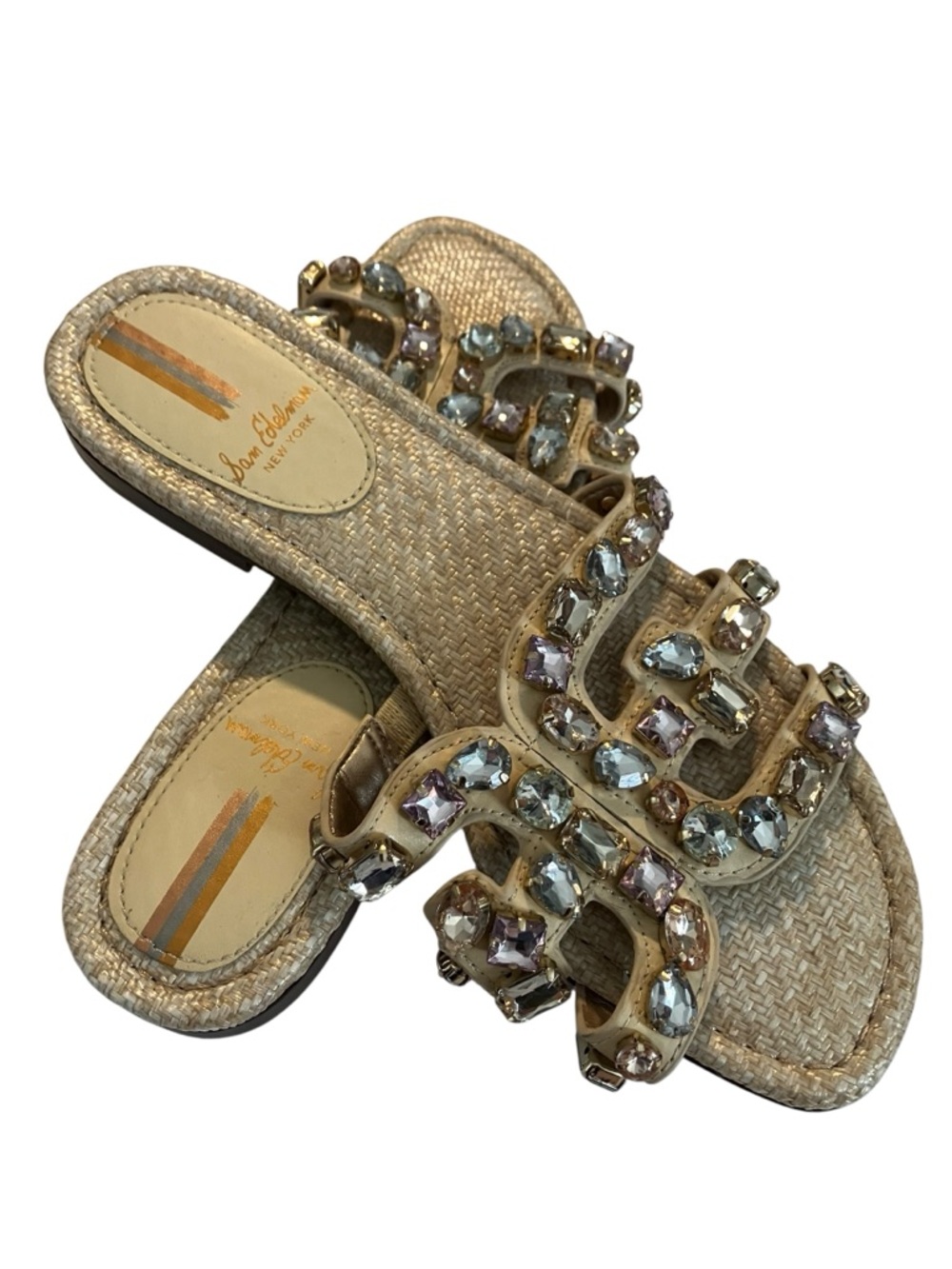 Sam Edelman Gold Multi Tone Jeweled Slide Sandals SZ 7.5